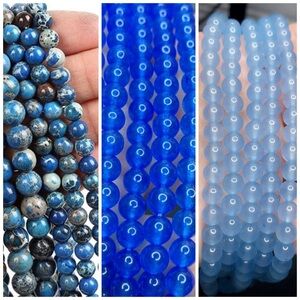 6 Strands of Loose Beads [Emperor Blue & Chalcedony Blue] : 360-390 beads